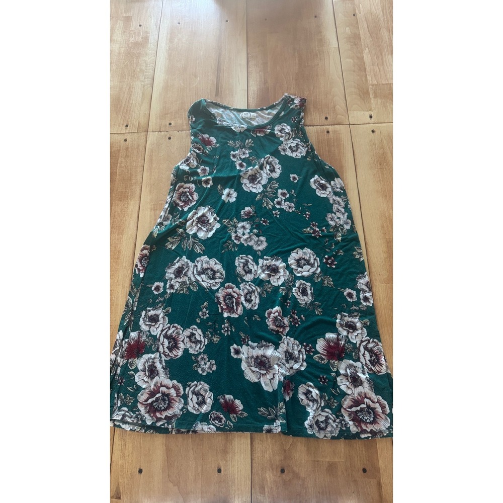 Maurices 24/7 Green Floral Sleeveless Shift‎ Dress Lattice Side Detail Large